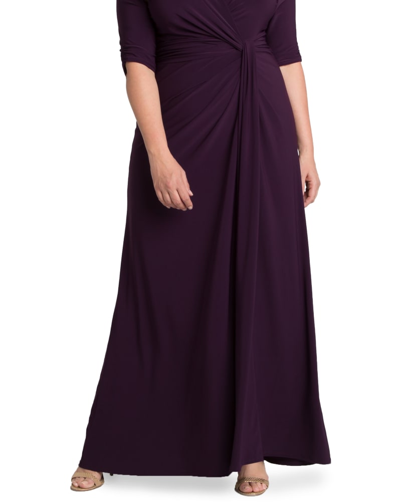 Front of a model wearing a size 0X Romanced by Moonlight Gown in IMPERIAL PLUM by Kiyonna. | dia_product_style_image_id:224157